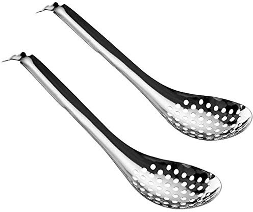 Spherification Spoon - Set of 2 Stainless Steel Spherification Spoon Molecular Slotted Bar Spoon Kitchen - KICW0071 (Silver)