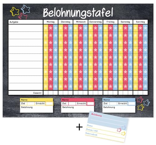 younikat Belohnungstafel mit Aufgaben-Liste für 3 Kinder inkl. Belohnungskarten I DIN A3 I 50 Blatt I Block I Haushaltsplaner zum abreißen für Kleinkinder und Jugendliche I dv789