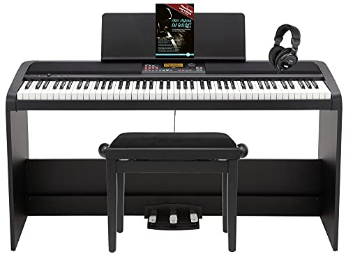 Korg XE20SP Digital Ensemble Piano Set (Digitalpiano mit Begleitautomatik, Unterbau & 3er Pedaleinheit inkl. X-Keyboardständer, Keyboardbank, Kopfhörer & Klavierschule) Schwarz