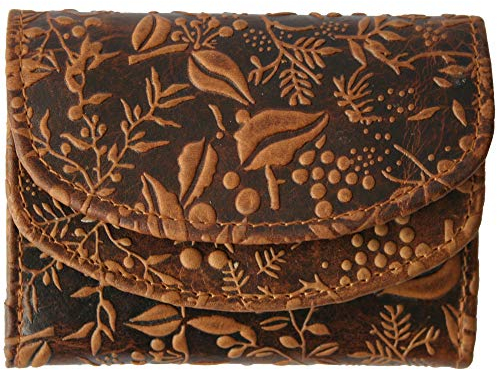 Hill Burry mit RFID Schutz kleine Geldbörse Portemonnaie, Portmonee aus Leder Frauen Damen Langbörse Geldbeutel Geldtasche Frauen Design (Hill Burry Kollektion, braun)