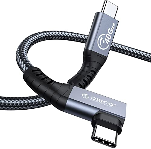 ORICO Kabel für Thunderbolt 4, Kompatibel mit Thunderbolt 3/USB4, Übertragungsrate 40Gbps, 8k@60Hz (Zwei Displays 4k@60Hz) mit PD 100W(20V/5A) für PC, eGUP und Laptops(Rechter Winkel, 2M)