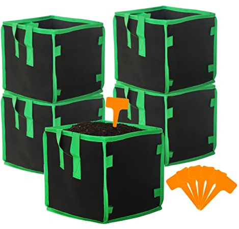 5 Stück Pflanzsack Eckig Set, Pflanzsack Kartoffeln Schwarz, Pflanztaschen Stehend, Tomatentopf Balkon, Tomaten Kübel mit Riemengriffen Vliesstoff Blumentopf Draussen für Kindergarten Pflanzen (4Gal)