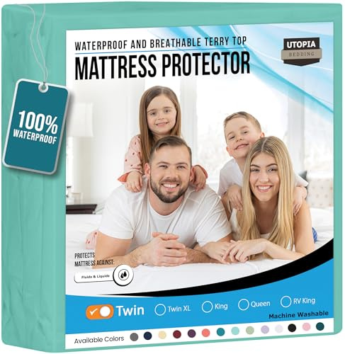 Utopia Bedding Protector de colchón Impermeable para Cama de Matrimonio, Funda de colchón de Rizo Premium, 200 g/m², Transpirable, sábana Bajera Ajustable con Bolsillos elásticos, Color Azul