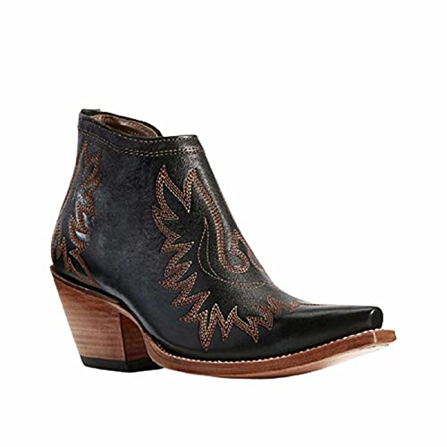 UQIANGY Bottines imprimées brodées pour Dames, Botte Western Cowgirl à Bout Pointu rétro, Bottines Chelsea en Cuir à Talon épais,Noir,39 EU
