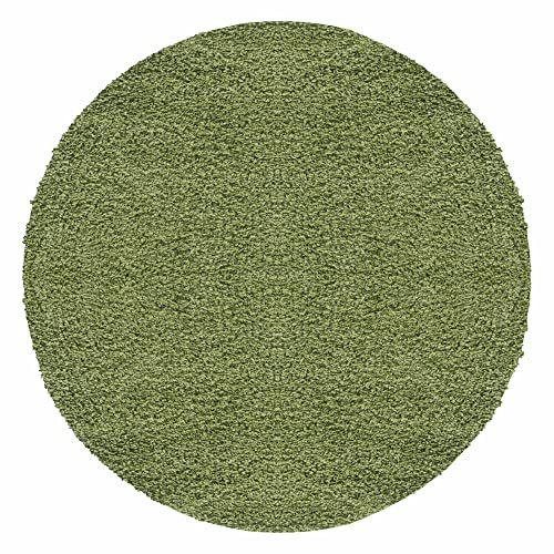 Carpetsale24 Teppich Wohnzimmer Shaggy Flokati Einfarbig Design 120 cm Rund Grün - Hochflor Teppich Schlafzimmer Pflegeleicht und Super Weich - Flauschiger Teppich Langflor 50 mm Florhöhe Runder