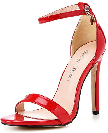 WOkismD Talons Hauts pour Femmes pour Femmes Talons Aiguilles habillés Talons à Bout Ouvert Bride à la Cheville Sandales à Talons pour Femmes Lors d'un Mariage,Rouge,35