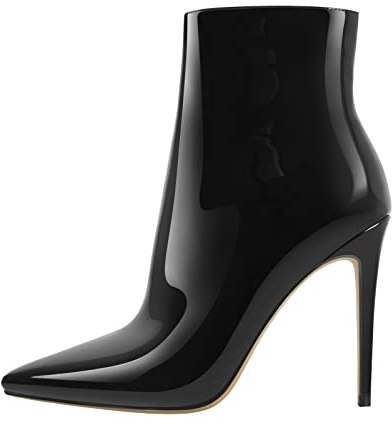 Only maker Damen Stiefeletten Stiletto Kurze Stiefel Spitze Zehen Ankle Boots Booties mit Zipper Lack Schwarz 44 EU