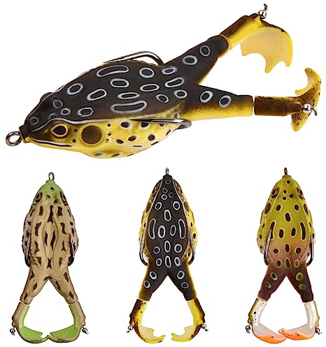 Hoxfly 3 pcs Doux Grenouille Appâts De Pêche, Appâts de Pêche pour Grenouilles en Silicone avec Crochet, Double Hélices Grenouilles Appâts Souples, Leurres Grenouille pour Amateurs de Pêche
