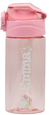 EASY2NAME Personalised Drinking Bottle for children – leak-proof children's drinking bottle with straw – 100% BPA-free – robust bottle for boys and girls – dishwasher safe – 450ml - (Light Pink)