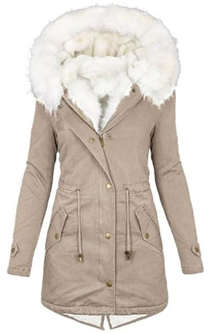 Awrvia Winterjacke Damen Warm Gefüttert Steppjacke Lang Winterparka Ski-Jacken Wintermantel Elegant Wattierte Jacke Kunstfell Große Größen Softshelljacke