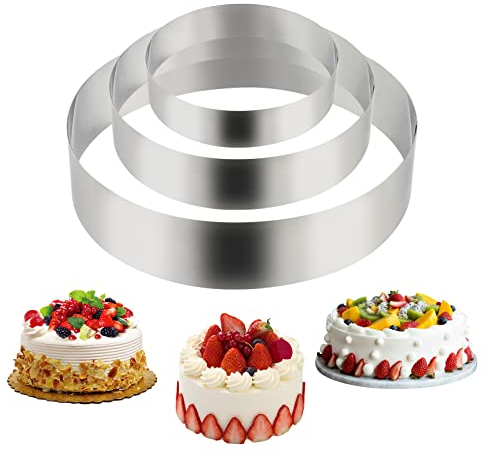 Lnjya Tortenring 3 Stück, Tortenring Set Ø 10/15/20 cm Kuchenring Edelstahl Rund Backform Backformen Hoch 4,5cm DIY für Gebäck Moussekuchen