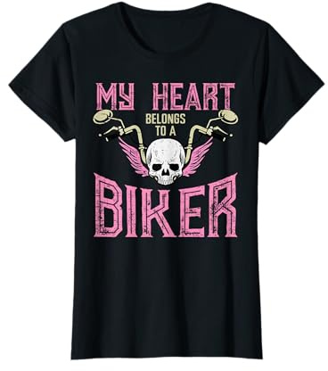 My Heart Belongs to A Biker Motorcycle Motorbike Women Girls T-Shirt