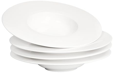 jinsongdafa Soup Bowls, Soup Plates with Rim, 230 ml Pasta Bowl Set of 4, White Shallow Bowl Plates, Porcelain Bowls with Rimmed, Best Choice for Gourmets, high-end Restaurants and Chefs, 24.3CM