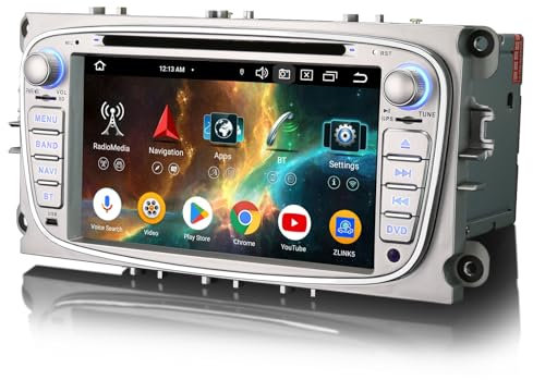 GONFEN 8 Núcleos Android 14 Autoradio 4GB+64GB Dab+ Radio Coche Estéreo para Ford Focus Mondeo C/S-Max Galaxy GPS Navegador Inalámbrico CarPlay Android Auto WiFi 4G DVD USB Bluetooth 5.0 FM DSP Cámara