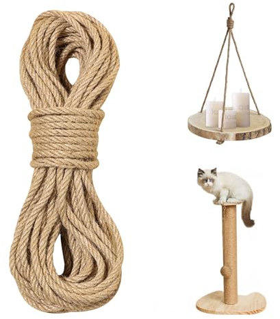 Corda In Juta Naturale Spessa 8 mm, 20 m Spago Juta, Cordas Canapa, Cordas Di Lutas Naturale, per Artigianato DIY, Giardinaggio e Floristica, Decorazione Tiragraffi per Gatti, Decorazione