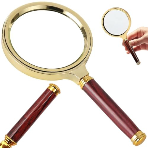loupe à Main grossissement 10x loupe Senior 80mm Verre véritable léger loupe de Lecture (Or/Rouge)