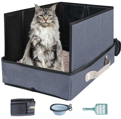 17.7 x 13.5 x 13.75 Travel Litter Box for Cats, Portable Litter Box with Pee Shield & Hard Bottom, Collapsible Cat Litter Pan for Travel, Car, Hotel, Leak-Proof Design, Water-Resistant, Easy Cleaning