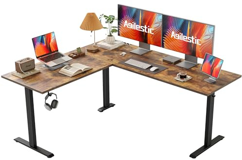 Agilestic Bureau en L réglable en Hauteur, Dimensions 150 x 125 cm, Bureau Informatique Ergonomique pour Travailler Debout ou Assis, destiné aux pièces d'angle, Marron