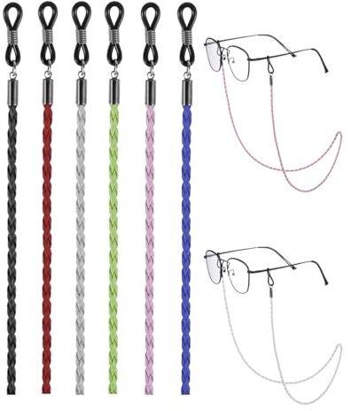 JUKOTA 6 unidades de cadena para gafas de mujer, correa ajustable para gafas de sol y mujer, cordón de piel, para gafas deportivas y gafas de so Negro, rojo oscuro gris verde azul oscuro rosa