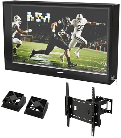 50-55 inch Outdoor TV Hard Cover with Lock, Weatherproof Protection for Television, Clear Outdoor TV Enclosure - Mounts Right on The Wall, Adjustable TV Wall Mount Bracket Included（50-55 inch), Black