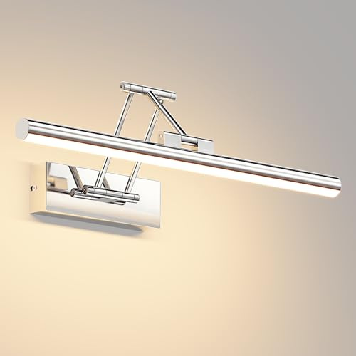 Klighten Led Lampada Da Specchio Bagno 40cm,Lampada Da Parete Rotante Ip44,12W 970 LM Luce Specchio Bagno Led,Applique Moderno In Alluminio,Bianco Caldo 3000K,Cromo