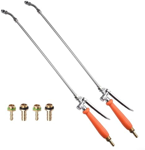 Lancia spruzzatrice in metallo da 73,66 cm con ugello di ricambio in ottone, spray in acciaio inox per tubo da giardino da 3/8 e 1/4 pollici, arancione e argento, irrigazione robusta per uso intensivo