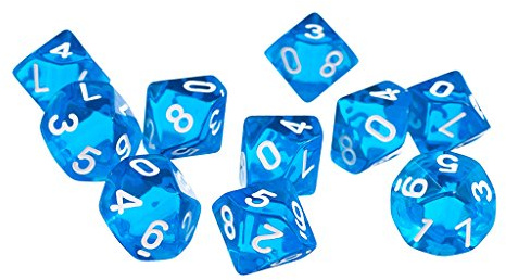 Sharplace Lot de 10Pcs Dés en 10 Faces Dice D10 Translucide en Plastique pour RPG Jeux de Société - Bleu