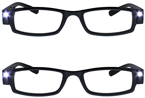 The Reading Glasses Company 2 Pack Illuminated LED Night Time Light Readers Mens Womens Black LL1-1 +1.50