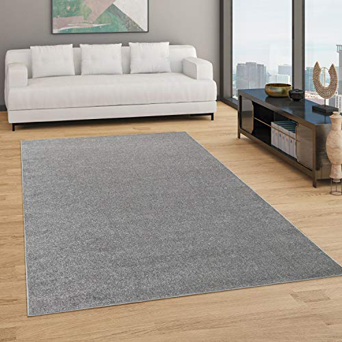 Paco Home Teppich Wohnzimmer Schlafzimmer Esszimmer Kurzflor Moderne Optik Einfarbig Pastell, Grösse:60x100 cm, Farbe:Anthrazit