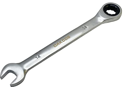 DAKCOS Kombi-Ratschenschlüssel 14mm - Metrischer Ratschenringmaulschlüssel aus CR-V mit mattierter Chromoberfläche