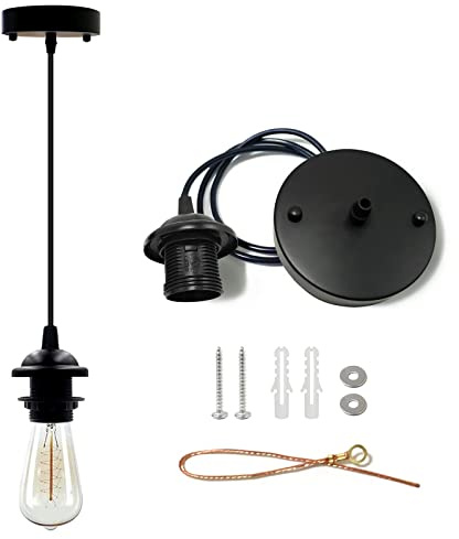 VTYXCTIGJ Industrial Mini Pendant Light Kit, Edison Retro Pendant, UL E26 Lamp Socket Vintage Pendant Light Cord, Mini Ceiling Hanging Light Fixtures, Adjustable Hanging Light Kit for Kitchen（Black）