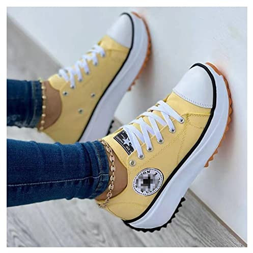 PPGE Damen-Segeltuchschuhe, Fashion Turnschuhe, Komfort Canvas Platform Schuhe, Mädchen Leinwand Sportschuhe (Schwarz, 39 EU)
