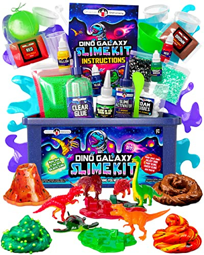 Original Stationery Kit de Slime de Dinosaure DIY de la Galaxie, Kit de Fabrication de Slime Galaxy Phosphorescent avec Jouets de Dino et Accessoires Loisir Créatif de Slime Cadeau Enfants