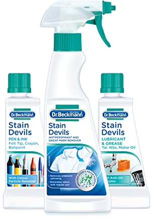 Dr. Beckmann Stain Devil - Indoor Stains Solution | Pen & Ink Stains 1 x 50 ml | Fat & Sauces 1 x 50ml | Fruit & Drinks 1 x50 ml