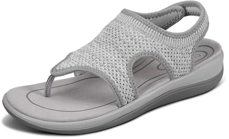 Orthofeet Women's Orthopedic Lyra Adjustable Stretch Toe-Post Sandal, Grey, Size 10