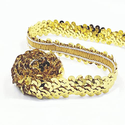 CNFQ 10 yards Elastisches glänzendes Paillettenband Applikation für Hochzeit Kostüm Brautschmuck PVC (Gold)