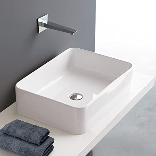 Yellowshop - Lavabo da appoggio rettangolare in ceramica cm L60xP35xH11 TESIS2 Bianco arredo bagno