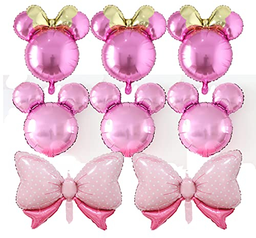 6 Stück Mauskopf-Geburtstagsballons, große rosa Schleife, Aluminiumfolienballons für Babyparty, Hochzeit, Kindergeburtstag, Party, Dekorationen, Zubehör, Jumbo-Mauskopf, Luftballons, Partygeschenke