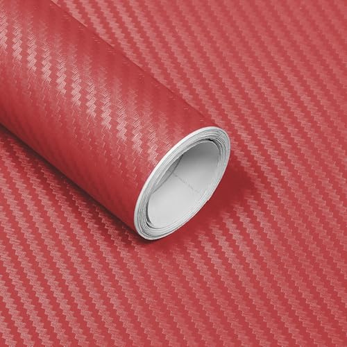 Lypumso Rouleau de Film Vinyle 3D en Fibre de Carbone Rouge avec Technologie de libération d'air pour Bricolage, Autocollant pour extérieur et intérieur de Voiture (3 x 3 m)
