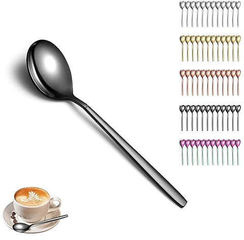 Set di cucchiaini nero Berglander da 12 pezzi, cucchiaino nero placcato titanio in acciaio inossidabile cucchiaino da tavola, cucchiaino piccolo cucchiaio da dessert, lavabile in lavastoviglie