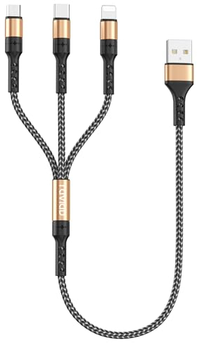 RAVIAD Multi USB Kabel, Universal Ladekabel [0.5M] Nylon Schnell 3 in 1 Mehrfach Ladekabel mit Micro USB Typ C Lightning Kabel für iPhone, Android Samsung Galaxy, Huawei, Oneplus-Gold