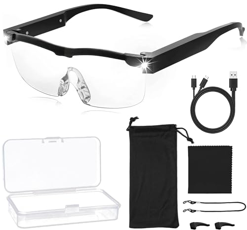 Lupenbrille Mit Licht Per USB,Lupenbrille Für Brillenträger,Vergrößerungsbrille Mit Licht,Vergrößerungsbrille Mit Led