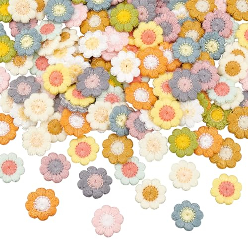 FINGERINSPIRE 144 Stück 12 Farben Gänseblümchen Aufnäher 18 mm Bunt Gänseblümchen Bestickt Zum Aufnähen Baumwolle Stricken Blumen Applikation Aufnäher Kostümzubehör Zum Basteln von Kleidung