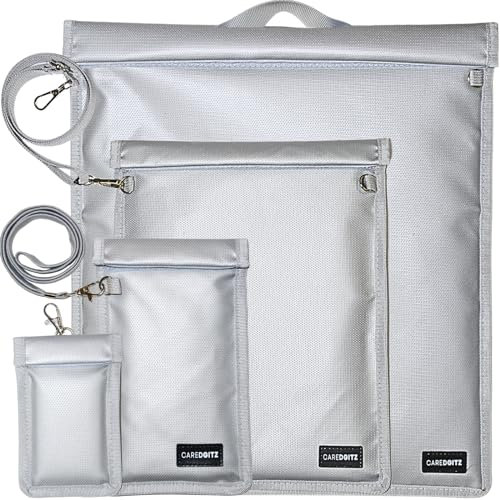 4 Packs Faraday Bags - Large Faraday Bag for Phone & Laptop & Tablet & Key, Faraday Protector Keychain, Faraday Cage with Strap, RFID Blocking Anti-Piracy, Bag with Handle, Silver, XL-17x15,L-13.7