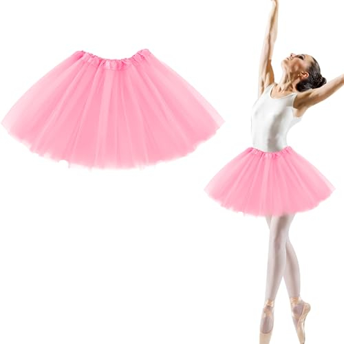 Molain Tutu 3 Layers Top Tulle Skirt Ballet Glitter Sequins Gauze Costume Halloween Christmas Parties Plus Size Ballerina Dance Half Skorts Vintage Prom Dress-up Women () Pink