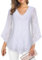 Gemulate Ladies Tops Long Chiffon or Lace Sleeves V Neck Chiffon Top Ladies 3/4 Bell Sleeve Blouses for Women UK T Shirts Loose Casual Blouse Dressy Tunic Shirt- White, M