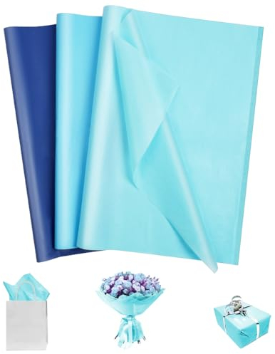 OFFCUP Seidenpapier, 60 Blatt Transparentpapier Bunt, 3 Farben Tissue Paper 50 * 35 cm Bastelpapier Transparent Geschenkpapier Glanzpapier Verpackungsmaterial für Geschenktüten, Dekoration - Blau