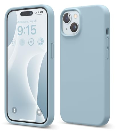 elago Liquid Silicone Case Compatible with iPhone 15 Case, Premium Silicone, Full Body Protective Cover [4 Layer Shockproof Structure], Anti-Scratch Soft Microfiber Lining (Sky Blue)