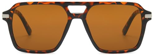 Long Keeper Pilot Sunglasses for Men Women Retro 70s Square Sunglasses Double Bridge Vintage Pilot Style Square Shade Classic Sun Glasses UV400 Protection