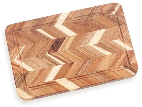 Woodluv Chopping Board, Chopping Boards for Kitchens, Strong, Durable Serving Board, Acacia Wood Cutting Board for Meat or Vegetables - Easy to Clean with Drip Groove, Medium, 33 x 21 x 2.5 cm